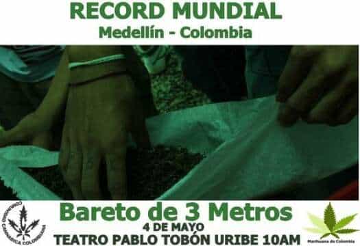 Hoy se intentara romper el World Guinness Record al Porrro más grande del mundo: 3 mts en la Marcha Mundial de la Marihuana en Medellín