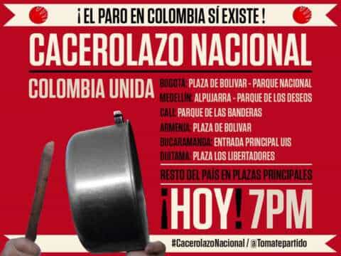 Hoy a las 7pm “Gran Cacerolazo Nacional” Colombia esta Indignada