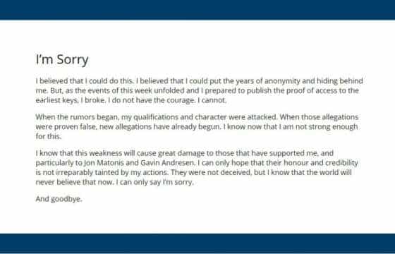 Craig Wright es Satoshi Nakamoto el Creador de Bitcoin ( Lee su Nota de Despedida )